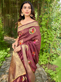 Burgundy Cotton Saree With Blouse Piece