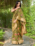 Green Cotton Saree With Blouse Piece