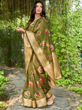 Green Cotton Saree With Blouse Piece