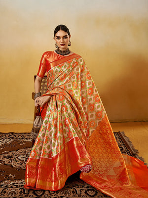 Orange Silk Festive Wear Saree With Blouse Piece