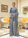 Blue Sequins Saree With Blouse Piece