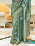 Teal Sequins Saree With Blouse Piece