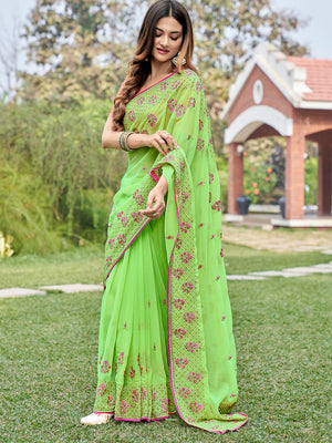 Green Georgette silk Saree With Blouse Piece