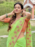 Green Georgette silk Saree With Blouse Piece