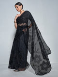 Black Soft Net Party Wear Saree With Blouse Piece