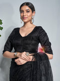 Black Soft Net Party Wear Saree With Blouse Piece