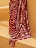 Red Chikankari Saree With Blouse Piece