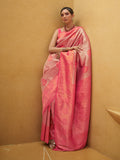 Pink Nylon Saree With Blouse Piece