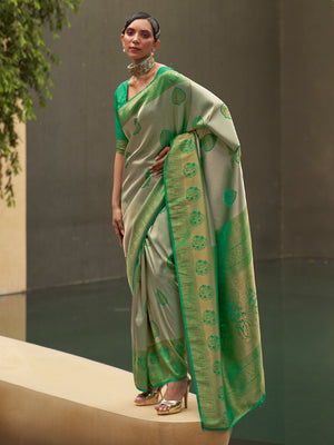 Green Nylon Saree With Blouse Piece