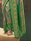 Green Nylon Saree With Blouse Piece