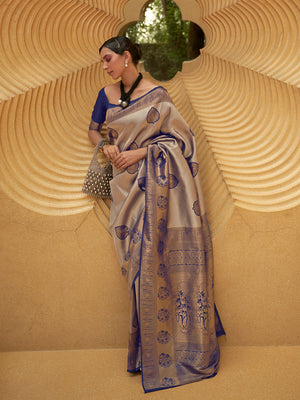 Blue Nylon Saree With Blouse Piece