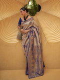 Blue Nylon Saree With Blouse Piece