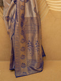 Blue Nylon Saree With Blouse Piece