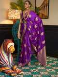 Purple Satin Saree With Blouse Piece