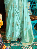 Cyan Satin Saree With Blouse Piece