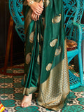 Green Satin Saree With Blouse Piece