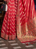 Red Organza Saree With Blouse Piece