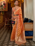 Orange Organza Saree With Blouse Piece