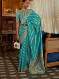 Blue Organza Saree With Blouse Piece