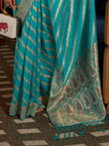 Blue Organza Saree With Blouse Piece