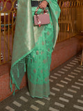 Green Tussar Silk Saree With Blouse Piece