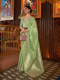 Green Tussar Silk Saree With Blouse Piece