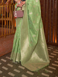 Green Tussar Silk Saree With Blouse Piece