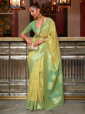 Yellow Linen Silk Saree With Blouse Piece