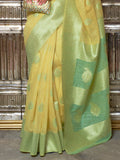 Yellow Linen Silk Saree With Blouse Piece