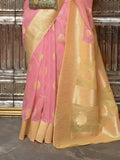 Pink Linen Silk Saree With Blouse Piece