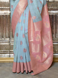 Blue Linen Silk Saree With Blouse Piece