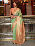 Green Linen Silk Saree With Blouse Piece