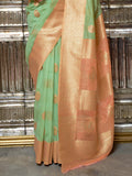 Green Linen Silk Saree With Blouse Piece