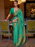 Green Khadi Copper Zari Saree With Blouse Piece