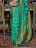 Green Khadi Copper Zari Saree With Blouse Piece