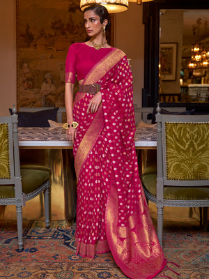 Pink Khadi Copper Zari Saree With Blouse Piece