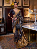 Black Khadi Copper Zari Saree With Blouse Piece