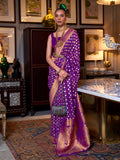 Purple Khadi Copper Zari Saree With Blouse Piece