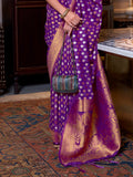 Purple Khadi Copper Zari Saree With Blouse Piece