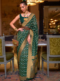 Green Khadi Copper Zari Saree With Blouse Piece