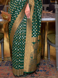 Green Khadi Copper Zari Saree With Blouse Piece