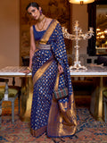 Blue Khadi Copper Zari Saree With Blouse Piece