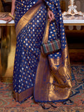 Blue Khadi Copper Zari Saree With Blouse Piece