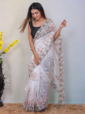 White Organza Saree With Blouse Piece