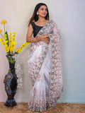 White Organza Saree With Blouse Piece