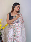 White Organza Saree With Blouse Piece