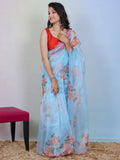 Sky Organza Saree With Blouse Piece