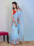 Sky Organza Saree With Blouse Piece