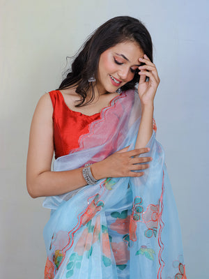 Sky Organza Saree With Blouse Piece