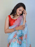 Sky Organza Saree With Blouse Piece